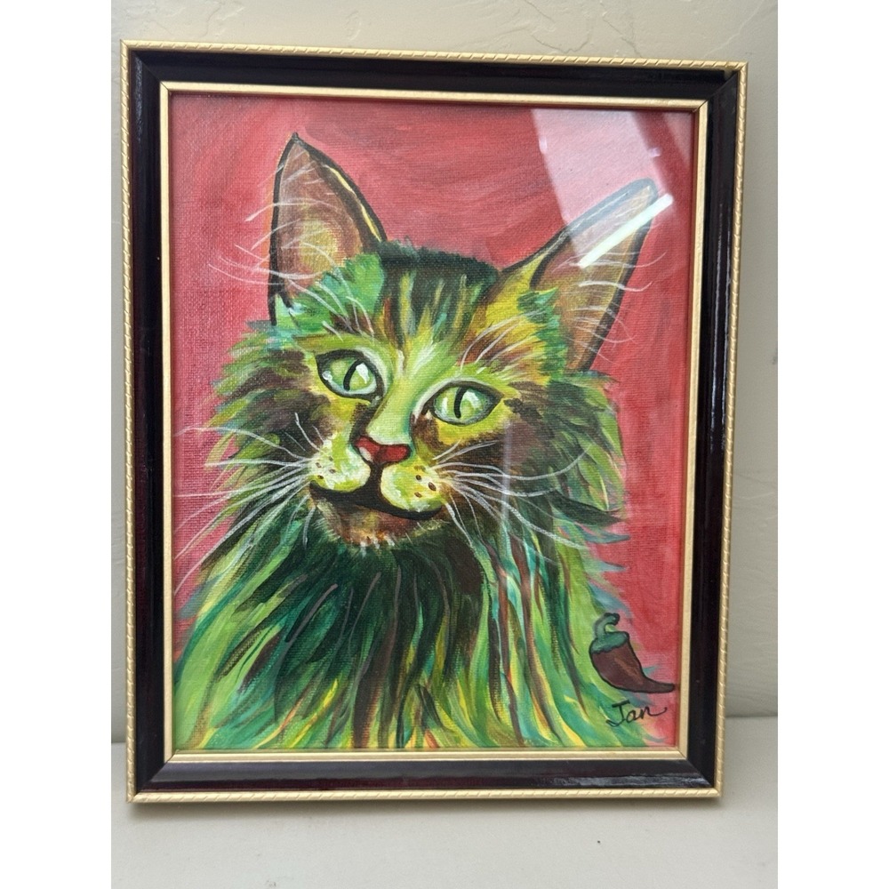 Polly Cat Art Print Signed Jan Fine Art Portrait Framed 11 x 9